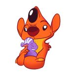  2019 absurd_res alien carrying digital_drawing_(artwork) digital_media_(artwork) disney duo ear_wings experiment_(species) eyes_closed fangs fur heat_(lilo_and_stitch) hi_res lilo_and_stitch orange_fur purple_body red_nose simple_background size_difference smile starryblast9 stitch! white_background witch_(lilo_&amp;_stitch) 