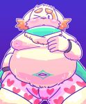  &lt;3 2017 anthro belly blush bmf_6666 canid canine canis cu_sith_(tas) domestic_dog hi_res humanoid_hands male mammal moobs navel nipples one_eye_closed overweight overweight_male scarf simple_background solo tokyo_afterschool_summoners video_games wink 