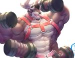  4_arms anthro capreoline cervid dumbbell exercise facial_piercing huge_muscles leather_straps lerchief2007 male mammal mechanodragon multi_arm multi_limb multifur muscular muscular_male nose_piercing nose_ring open_mouth piercing reindeer weightlifting weights workout zhenelov 