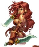  1girl ass battle_chasers breasts green_eyes heart_tattoo highres large_breasts long_hair ponytail red_hair red_monika tattoo 