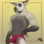  2018 abs anthro biceps biped bovid bovine brown_eyes bulge cattle clothed clothing digital_media_(artwork) erection erection_under_clothes front_view fur gradient_background grey_fur grey_horn grey_nipples half-length_portrait hand_on_hip hi_res horn jockstrap looking_at_viewer luca_moody male mammal multicolored_fur muscular muscular_male navel nipples pecs portrait purple_clothing purple_underwear rov signature simple_background smile solo standing tail_tuft tenting topless tuft two_tone_fur underwear white_fur white_tail 