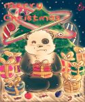  2015 anthro bearp_(artist) blush christmas cub cute_fangs english_text eyes_closed giant_panda holidays male mammal sitting solo text ursid young 