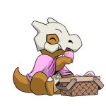  animated cubone eating eyes_closed food fruit happy lkiws nintendo pok&eacute;mon pok&eacute;mon_(species) sitting tailwag video_games 