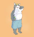  2019 anthro belly blush canid canine canis domestic_dog eyes_closed fatkylefat hi_res humanoid_hands male mammal moobs navel nipples simple_background slightly_chubby solo towel 
