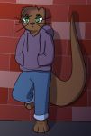  2019 anthro brick clothed clothing hi_res hoodie jessie_(otterjunk) lutrine mammal mustelid otterjunk pants solo whiskers 