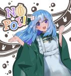  :d absurdres bang_dream! bangs blue_hair blush commentary_request cosplay eyebrows_visible_through_hair frills gochuumon_wa_usagi_desu_ka? hair_ornament highres light_blue_hair long_hair matsubara_kanon open_mouth purple_eyes ribbon seojinhui smile ujimatsu_chiya ujimatsu_chiya_(cosplay) white_background 