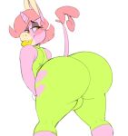  anthro blush boon_(vimhomeless) clothing equid girly horn lipstick looking_back makeup male mammal presenting simple_background solo tight_clothing unicorn vimhomeless white_background yellow_lipstick 
