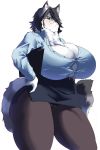  absurd_res anthro big_breasts breasts clothed clothing curvaceous eyewear felid feline female glasses hi_res huge_breasts looking_at_viewer mammal opqhlak pussy solo standing thick_thighs 