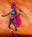  2018 anklet anthro anthrofied armband astraldog barbarian bikini blue_eyes. bracelet breasts cleavage clothed clothing collar ear_piercing ear_ring equid female general:abs hair hi_res horn invalid_tag jewelry loincloth mammal melee_weapon muscular muscular_female my_little_pony my_little_pony_the_movie piercing polearm red_hair scar skimpy spear swimwear tempest_shadow_(mlp) unicorn weapon 