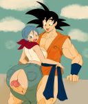  absurdres ass big_ass black_hair bloxwhater blue_eyes blue_hair bulma buttjob dragon_ball dragon_ball_super eric_lowery gigantic_ass highres huge_ass huge_penis muscles penis precum ripped_jeans smile son_gokuu torn_clothes uncensored 