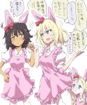  +++ 3girls andou_(girls_und_panzer) animal_ears bangs black_hair blonde_hair blue_eyes blush bob_(you-u-kai) bow brown_eyes bunny_ears closed_mouth collared_shirt commentary_request dark_skin dress dress_lift drill_hair eyebrows_visible_through_hair fake_animal_ears female_pervert frilled_dress frills frown gesture girls_und_panzer green_eyes hair_bow hand_holding hand_on_hip large_bow lifted_by_another long_hair looking_at_another marie_(girls_und_panzer) medium_hair messy_hair motion_lines multiple_girls open_mouth oshida_(girls_und_panzer) pantyhose pervert pink_bow pink_dress raised_eyebrow red_bow shirt simple_background smile squatting squiggle standing translation_request white_background white_legwear white_shirt 