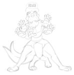  anthro canid canine canis clothing kobi_lacroix male mammal multi_arm multi_head multi_leg multi_limb multi_tail pawpads plantigrade shorts solo speech_bubble text transformation wolf 