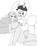  2019 anthro anus areola big_breasts black_and_white blush breast_size_difference breasts canid canine canis carrot_(one_piece) domestic_dog dripping female female/female hi_res lagomorph leporid lonbluewolf looking_at_viewer looking_down lying mammal minkmen_(one_piece) monochrome nipples on_back one_piece open_mouth pussy pussy_juice rabbit simple_background spread_legs spreading tongue wanda_(one_piece) 