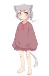  absurdres animal_ears barefoot cat_ears cat_tail character_name edisonabismo feet full_body grey_hair highres low_twintails original short_twintails simple_background sleeves_past_wrists smile tail toes twintails white_background 