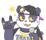  2019 alp_(tas) anthro cape cb0000gn clothing cute_fangs fur giant_panda humanoid_hands male mammal purple_fur shirt simple_background slightly_chubby solo tokyo_afterschool_summoners topwear ursid video_games white_background 