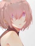  1girl bare_shoulders close-up commentary_request face fate/grand_order fate_(series) from_side hair_over_eyes looking_at_viewer looking_back mash_kyrielight pink_hair purple_eyes saihate_(d3) short_hair sleeveless solo 