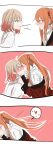  2girls 3koma absurdres blue_eyes blush brown_hair comic embarrassed food gentiane_(girls_frontline) girls_frontline glomp highres hug kalina_(girls_frontline) kiss military military_uniform mmm_(ji1945) multicolored_hair multiple_girls orange_hair pink_hair pocky pocky_kiss red_eyes shared_food surprise_kiss surprised uniform yuri 