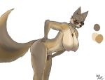  2019 anthro areola bedroom_eyes big_breasts breasts canid canine canis coyote eyewear female fur half-closed_eyes hand_on_hip jewelry looking_at_viewer mammal necklace nipples pose scp-2547 scp_foundation seductive simple_background smile sunglasses tan_fur unusualmatias white_background yellow_sclera 