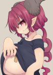  1girl :3 bangs breasts cool-kyou_shinja dragon_girl highres horns huge_breasts iruru kobayashi-san_chi_no_maidragon long_hair pink_hair pointy_ears underboob 