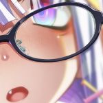  1girl bangs black-framed_eyewear blurry blurry_background blush close-up commentary_request depth_of_field eyebrows_visible_through_hair face fang freckles glasses hair_between_eyes hair_ornament hairclip highres long_hair looking_at_viewer nose_blush open_mouth original polka_dot purple_eyes sakuya_tsuitachi solo white_hair x_hair_ornament 