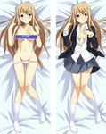  blonde_hair blue_eyes blush censored dakimakura eyebrows groin highres k-on! koikeya kotobuki_tsumugi long_hair multiple_views open_clothes open_shirt panties panty_pull school_uniform shirt underwear 