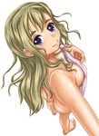  ass barefoot blonde_hair blue_eyes breasts eyebrows from_above hatter_(b90) k-on! kotobuki_tsumugi large_breasts long_hair looking_up nude solo towel 
