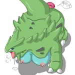  breasts drooling female feral hanging_breasts japanese_text lobs nintendo nipples pink_nipples plain_background pok&#233;mon pokemon saliva sex_toy text tongue tongue_out translated tyranitar vibrator video_games white_background 