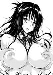  1girl absurdres breast_grab breasts grabbing highres large_breasts long_hair monochrome nipples samucha to_love-ru to_love-ru_darkness yuuki_mikan 