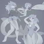  1:1 2019 5_fingers ? absurd_res anthro barefoot breasts clothed clothing digital_media_(artwork) digitigrade erika_(ambris) evehly female fin fish hair hi_res marine multiple_images non-mammal_breasts shark smile solo standing 
