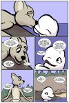  anna_(study_partners) anthro beluga canid canine canis cetacean clothing comic coyote delphinoid english_text female fur hi_res jake_(study_partners) kissing male mammal marine monodontid partially_submerged study_partners tan_fur text thunderouserections toothed_whale underwear 