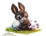  ambiguous_gender black_eyes cotton_(plant) cottontail_rabbit cryptid-creations easter easter_egg egg feral flora_fauna fur grass grey_fur holidays humor lagomorph leporid mammal plant pun rabbit simple_background solo visual_pun whiskers white_background white_fur 