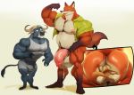  armpit_hair balls bovid bovine canid canine cape_buffalo chief_bogo disney fennec finnick flexing fox justmegabenewell male male/male mammal muscular nick_wilde penis size_difference zootopia 