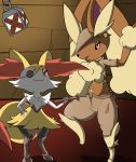  2019 beautyfromabove braixen brown_fur chest_tuft clothed clothing digital_media_(artwork) duo female feral fur hi_res inner_ear_fluff looking_at_viewer lopunny nintendo open_mouth pok&eacute;mon pok&eacute;mon_(species) red_eyes smile tuft video_games 