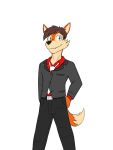  anthro canid canine clothed clothing dignity_or_debt fox fully_clothed fuze hi_res male mammal necktie simple_background solo white_background 