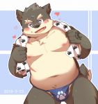  &lt;3 2018 anthro belly blush bulge canid canine canis clothing cute_fangs domestic_dog dwzaafi fundoshi hi_res humanoid_hands japanese_clothing male mammal moobs moritaka nipples overweight overweight_male scar simple_background solo teeth tokyo_afterschool_summoners towel underwear video_games 