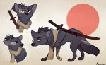  2019 ambiguous_gender aseethe black_nose canid canine canis digital_media_(artwork) feral fur grey_fur hi_res mammal melee_weapon paws sekiro solo standing sword weapon wolf 
