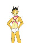  anthro briefs bulge cervid clothed clothing collar dignity_or_debt fuze harness hi_res male mammal navel nipples simple_background solo topless underwear white_background 