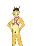  anthro balls cervid collar dignity_or_debt flaccid fuze harness hi_res humanoid_penis male mammal nude penis pubes simple_background solo uncut white_background 