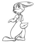  anthro buckteeth cheek_tuft clothed clothing disney kanahu lagomoph lagomorph leporid male mammal overalls rabbit simple_background solo standing teeth tuft white_background zootopia 