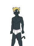  anthro briefs bulge clothed clothing dignity_or_debt domestic_cat felid feline felis fuze hi_res male mammal navel nipples simple_background solo topless underwear white_background 