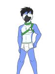 anthro avian bird blue_jay briefs bulge clothed clothing corvid dignity_or_debt fuze harness hi_res male navel nipples simple_background solo topless underwear white_background 