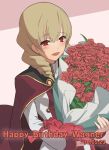  birthday blonde_hair blush bouquet drill_hair erika_wagner flower highres nakahara_yuusuke official_art red_eyes roses smile tagme under_night_in-birth 