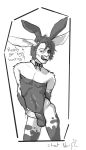  2019 absurd_res anthro balls clothed clothing comic costume cum digital_media_(artwork) easter ember_(laudanumserum) english_text erection fur greyscale hair hi_res holidays humanoid_penis lagomorph laudanumserum leporid long_ears looking_at_viewer male mammal monochrome open_mouth penis poking_out rabbit simple_background sketch smile solo standing text white_background 