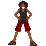  black_hair dark_skin dark_skinned_male hat monkey_d_luffy one_piece red_shorts scar shorts 