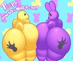  2019 acstlu anthro anthrofied avian belly big_belly big_breasts big_butt biped bird breasts butt candy canid canine clothing english_text food food_creature fox grope huge_hips invalid_tag lagomorph leporid looking_back mammal overweight peeps phurcy rabbit standing text thick_thighs voluptuous wide_hips 