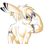  1:1 animal_strife blue_eyes ear_piercing ear_ring fire_conejo fur lagomorph leporid mammal muscular piercing pose rabbit tattoo white_fur 