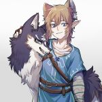  1:1 animal_humanoid blonde_hair breath_of_the_wild canid canid_humanoid canine canine_humanoid canis clothed clothing duo feral hair hi_res humanoid hylian kilikoatoblack link link_(wolf_form) male mammal nintendo the_legend_of_zelda twilight_princess video_games wolf wolf_humanoid 