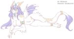  5_fingers 5_toes anklet anthro armlet armor big_breasts blep bow bracers breasts choker claws dragon female fur furred_dragon gradient_eyes hair hi_res horn jewelry long_hair lumine lying michysaur navel nipples nude on_side purple_hair purple_tongue pussy scalie snout spots toe_claws toes tongue tongue_out watermark wide_hips wings 