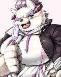  2019 absurd_res anthro behemoth_(housamo) blush candy clothing food hi_res hoodie horn humanoid_hands kemosara lollipop looking_at_viewer male monster one_eye_closed overweight overweight_male simple_background tokyo_afterschool_summoners video_games wink 