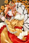  1girl aku_no_musume_(vocaloid) aqua_eyes bare_shoulders blonde_hair blue_eyes bottle bow broken_mirror choker crying crying_with_eyes_open dress earrings evillious_nendaiki flower frilled_dress frilled_sleeves frills hair_bow highres holding holding_bottle jewelry juliet_sleeves kagamine_rin letter long_sleeves lying message_in_a_bottle on_side parted_lips puffy_sleeves regret_message_(vocaloid) reifuji riliane_lucifen_d&#039;autriche rose shards solo tears updo vessel_of_sin vocaloid wide_sleeves yellow_dress yellow_flower yellow_rose 